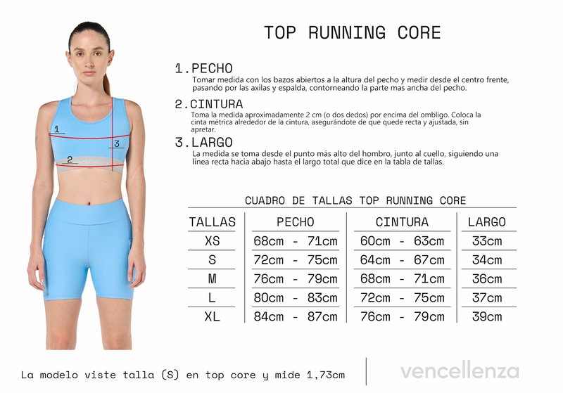 Guía de tallas mujer running top core